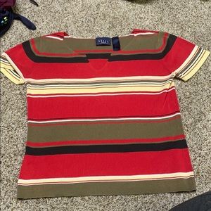 STRIPPED V NECK T- SHIRT CRAZY HORSE